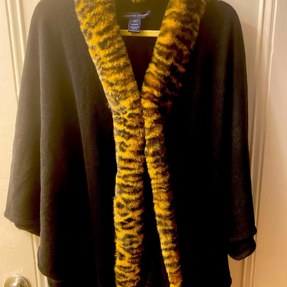 Leopard Trim Cape/Shawl/Wrap